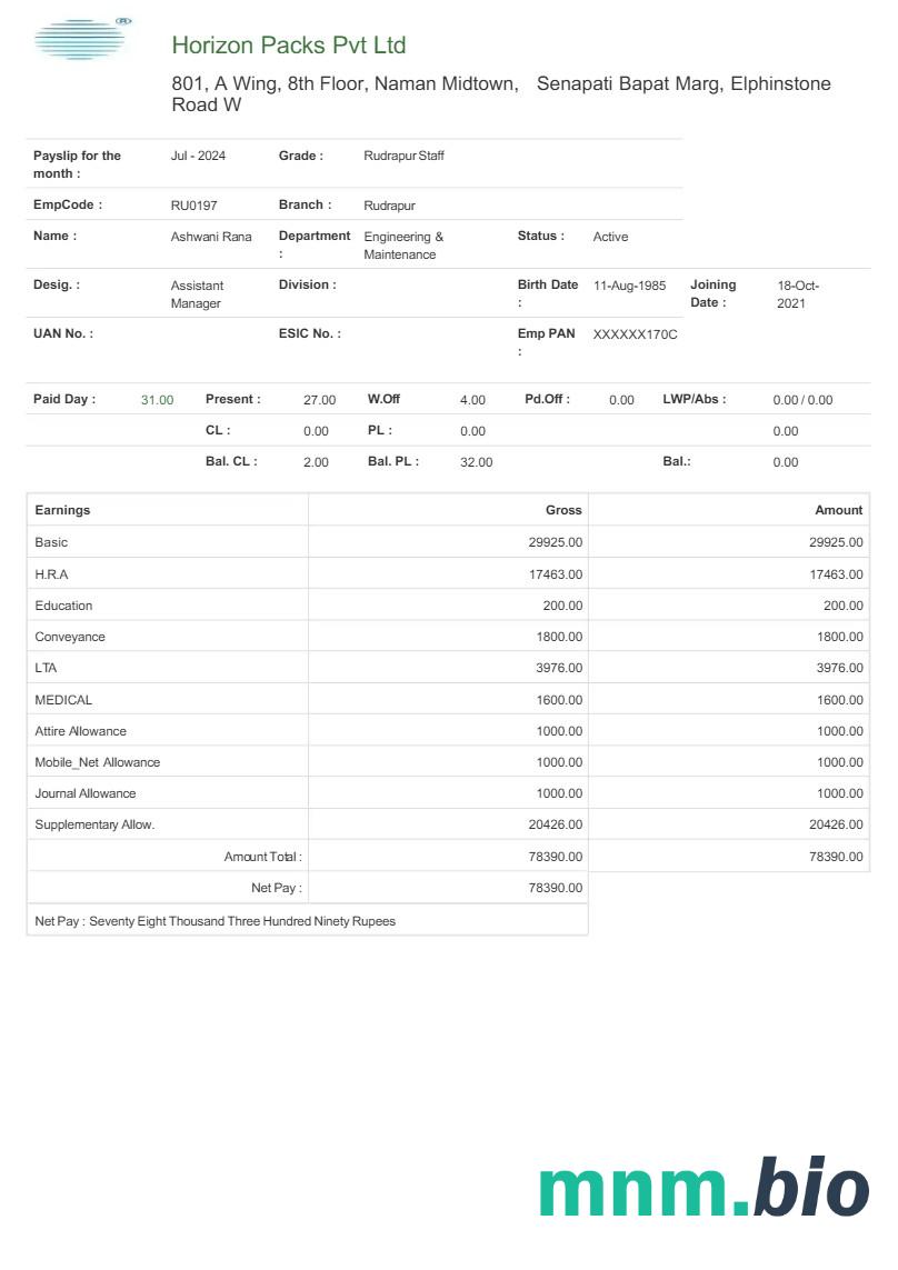 Horizon pakuje szablon odcinka wypłaty w formatach Word i PDF